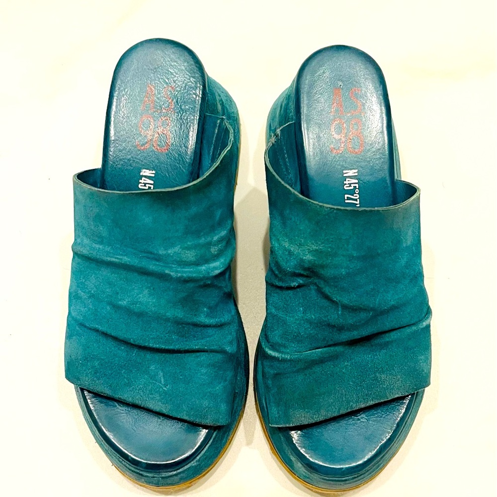 A.S. 98 Teal Suede Platform Sandals Size 37 - Picture 8 of 10
